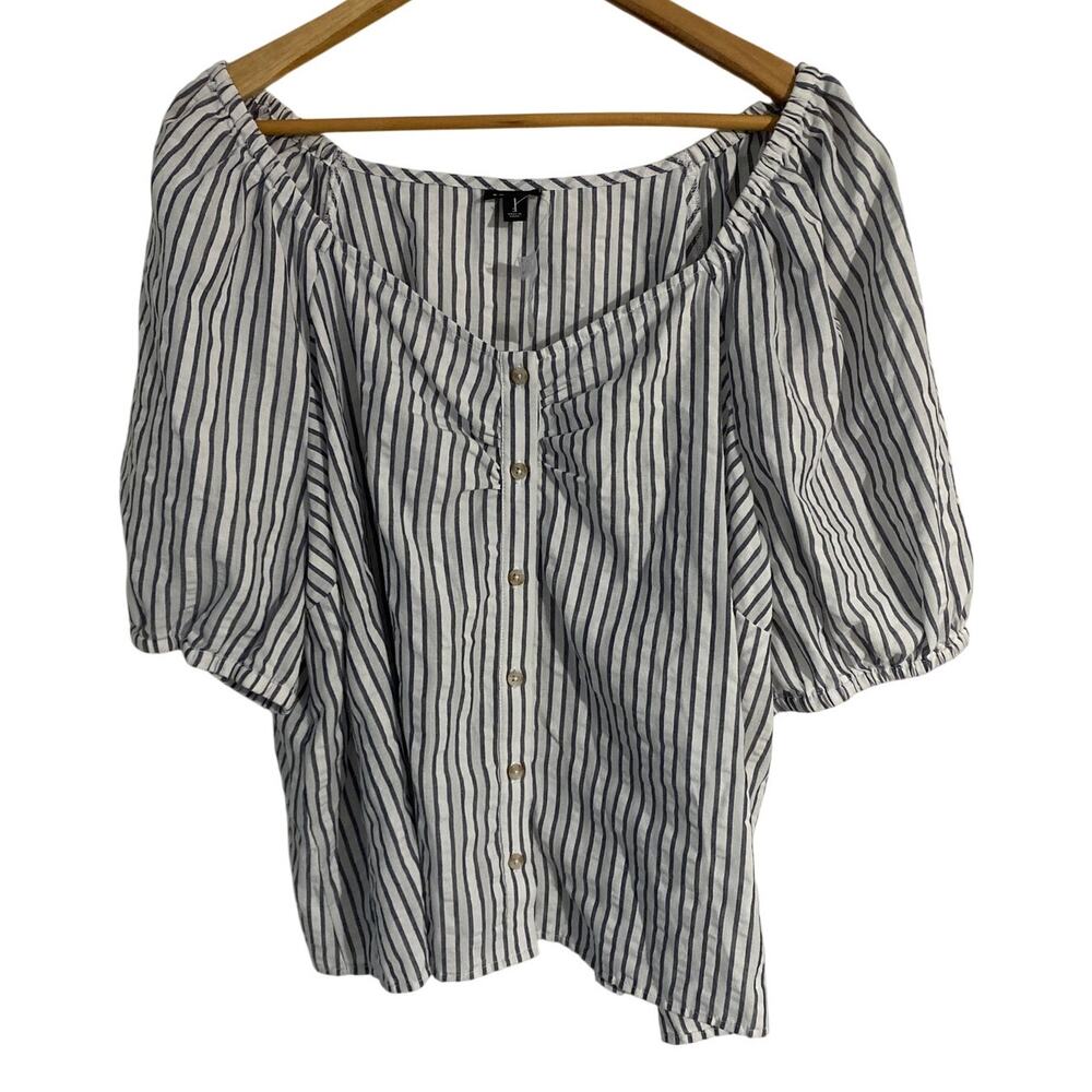 Torrid blouse NEW women’s size 3 gray white striped peasant cottage
